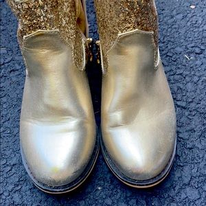 Size 12.5 kids fold boot with gold sparkles by Angel Face